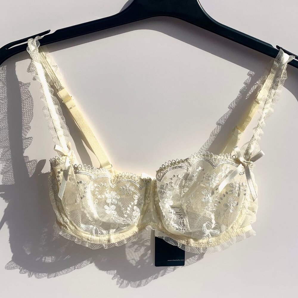 Chantelle 3127 Sheer Unlined Underwire Lacy Balconnette Bra Ivory 32D NWT